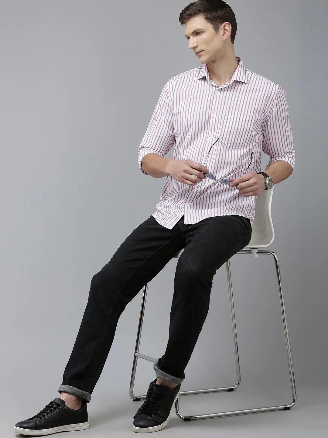 Park Avenue Men Pure Cotton Slim Fit Opaque Striped Casual Shirt - Image 6