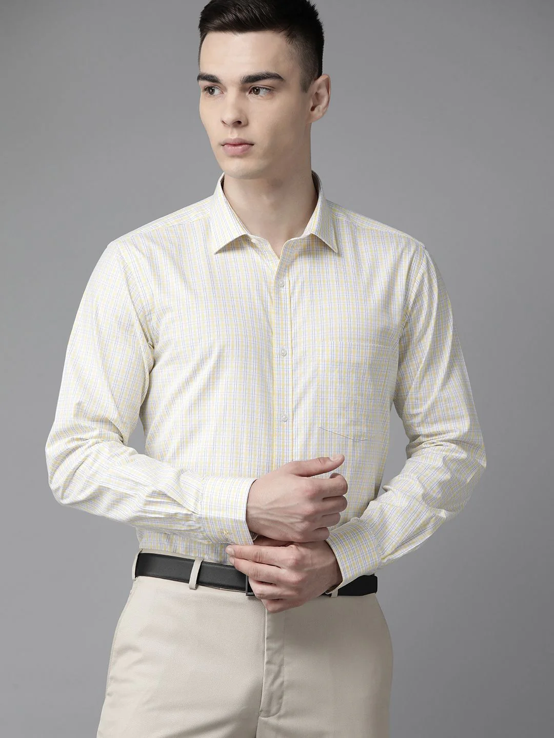 Park Avenue Men Pure Cotton Slim Fit Tartan Checked Formal Shirt - Image 5