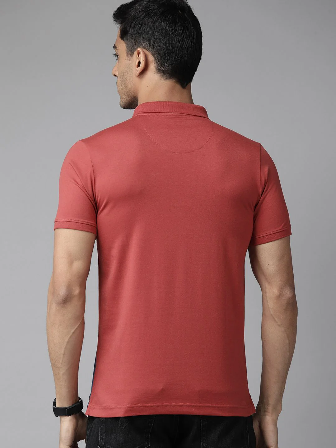 Park Avenue Men Red & Blue Colourblocked Polo Collar Slim Fit T-shirt - Image 5