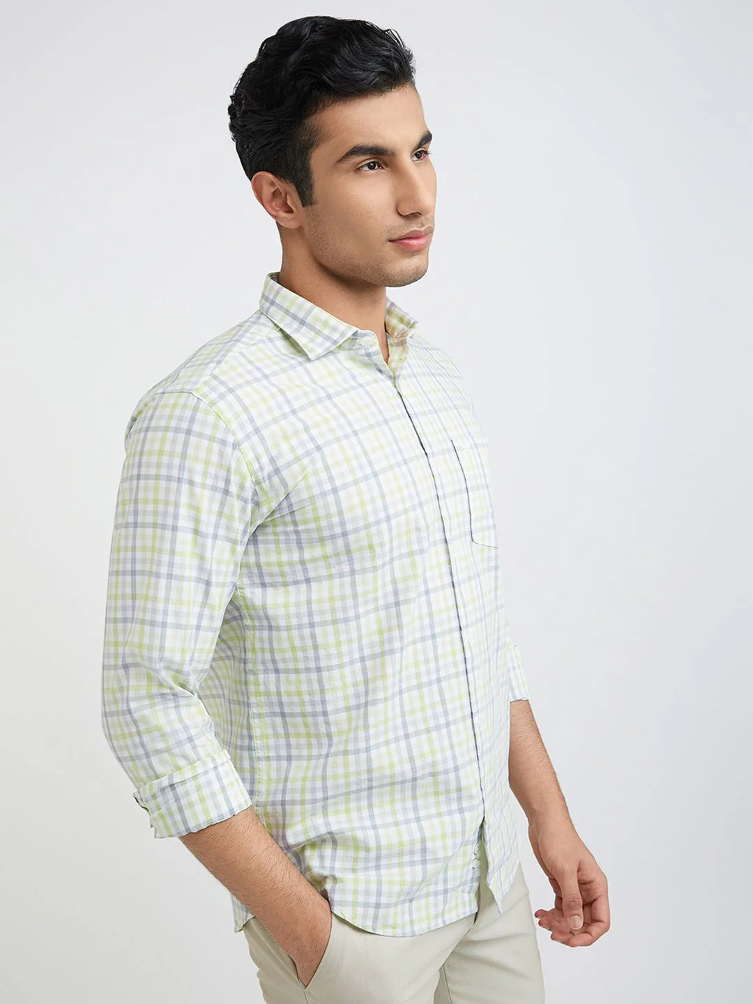 Park Avenue Men Slim Fit Opaque Checked Pure Cotton Casual Shirt - Image 3