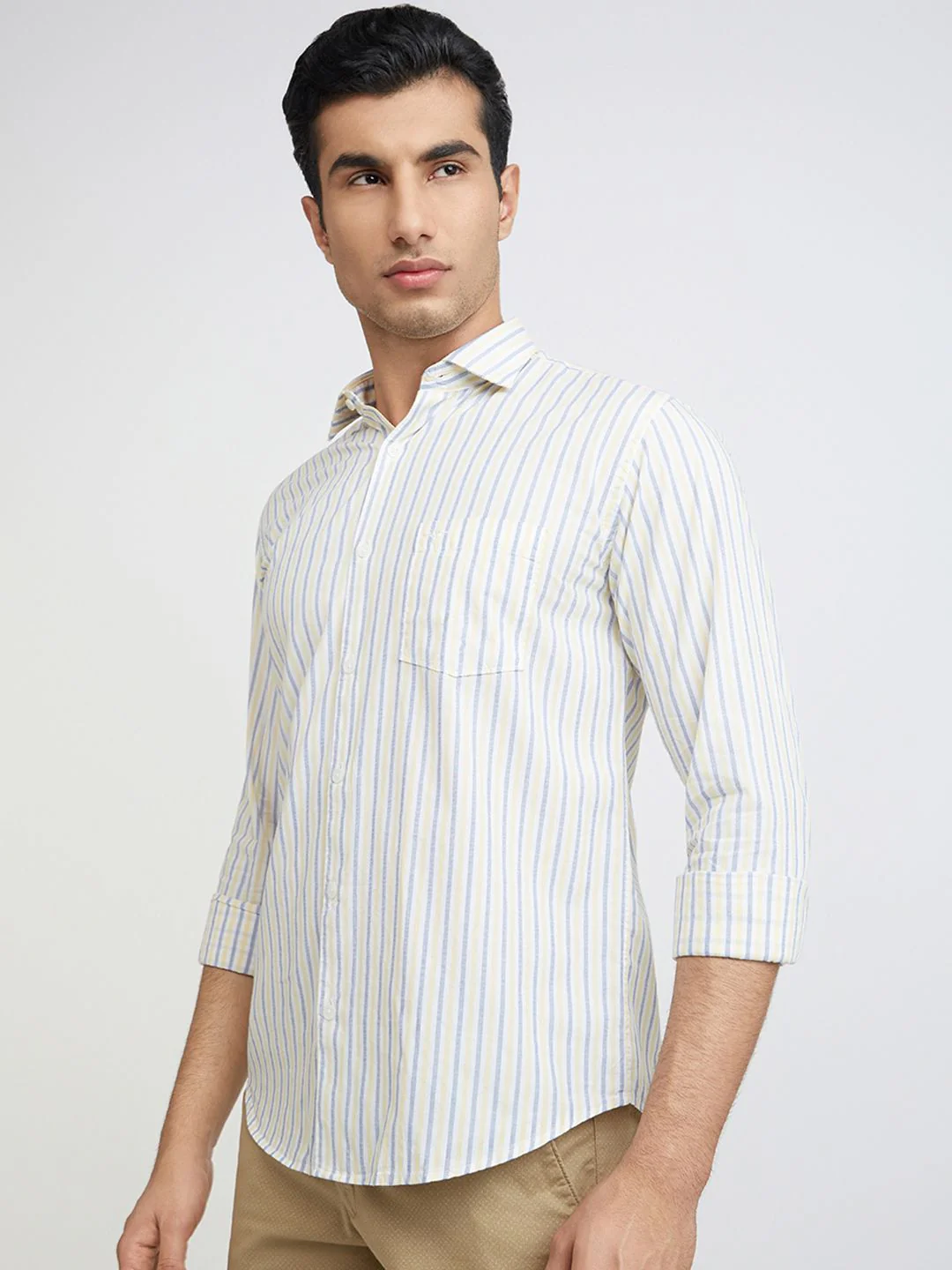 Park Avenue Men Slim Fit Vertical Stripes Opaque Pure Cotton Casual Shirt - Image 5