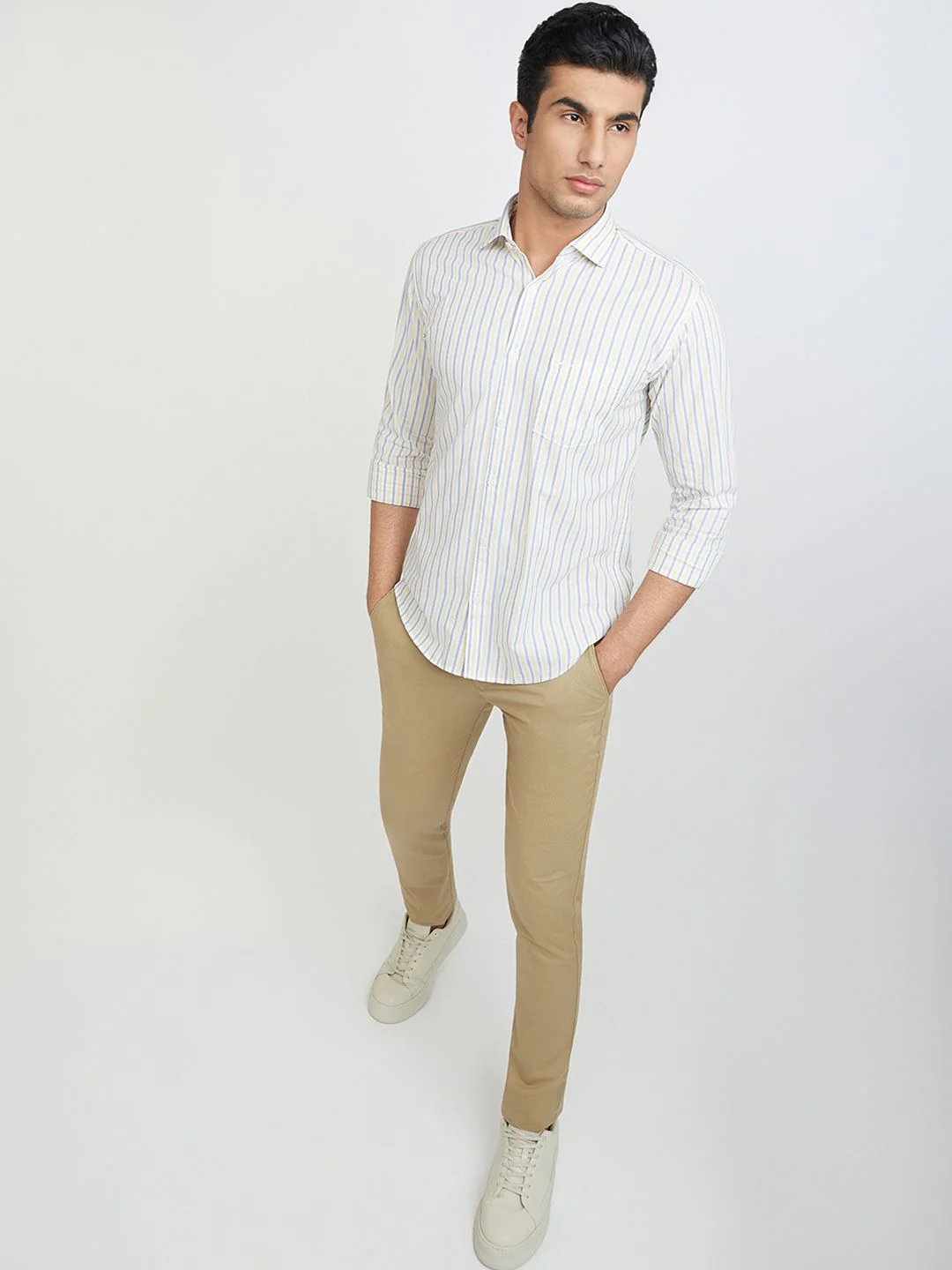 Park Avenue Men Slim Fit Vertical Stripes Opaque Pure Cotton Casual Shirt - Image 6