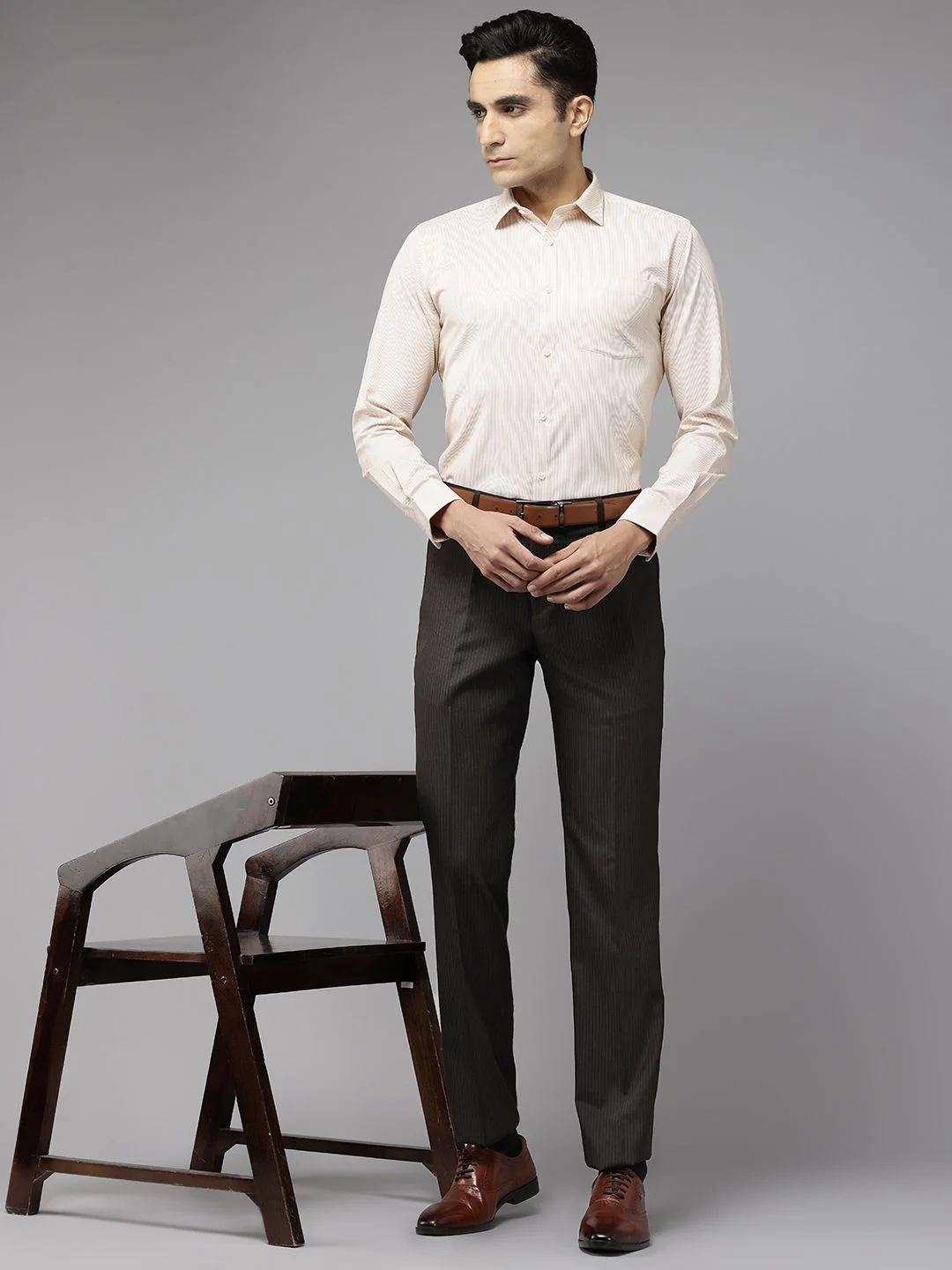 Park Avenue Men Striped Formal Trousers - Image 5
