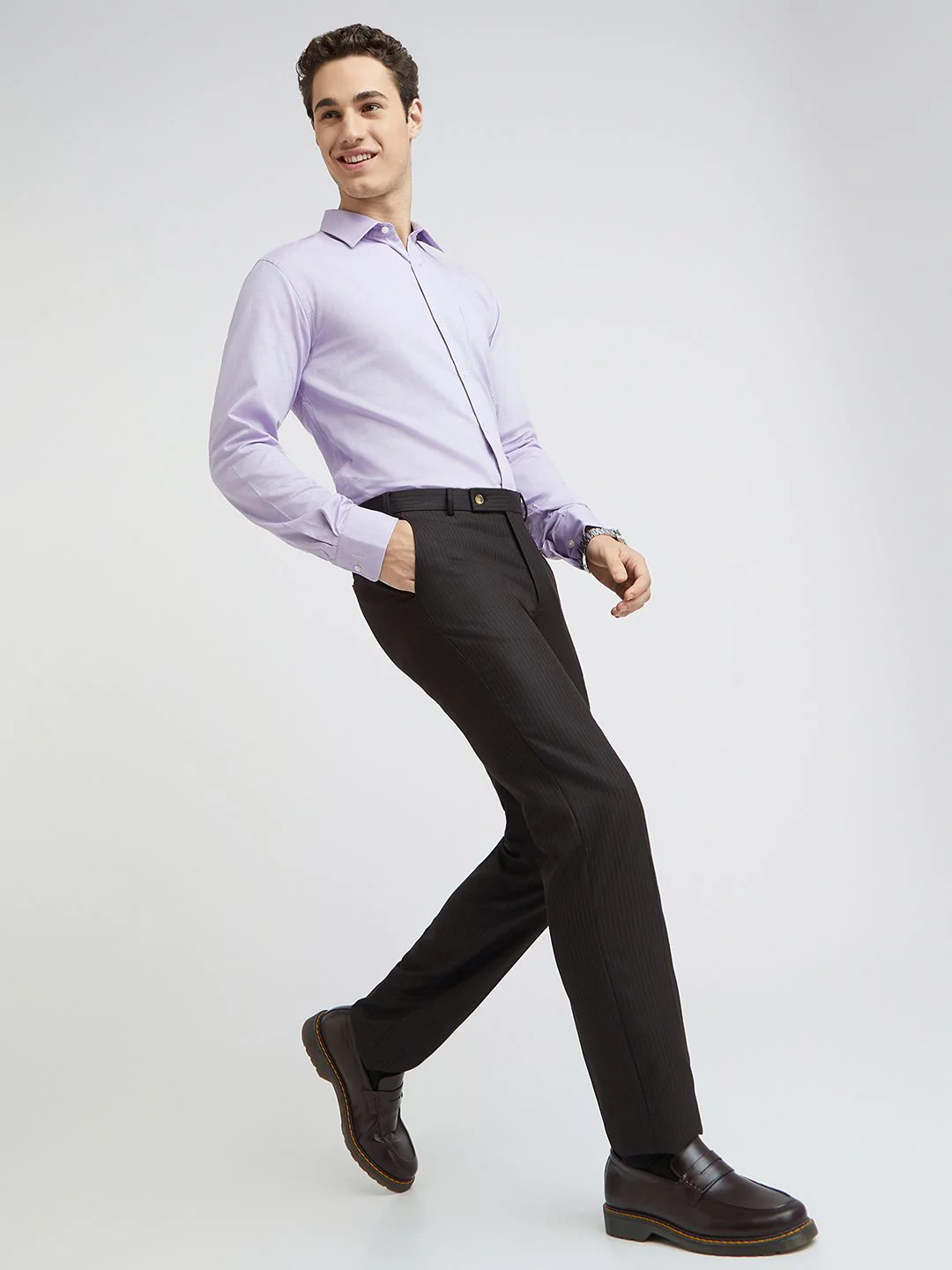 Park Avenue Men Striped Formal Trousers - Image 4