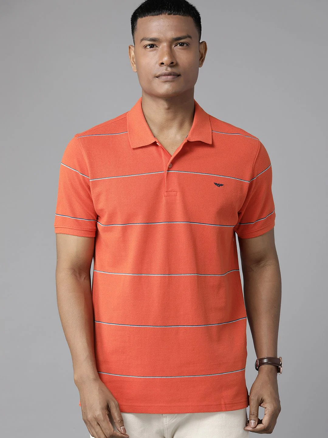 Park Avenue Men Striped Polo Collar Slim Fit T-shirt - Image 3