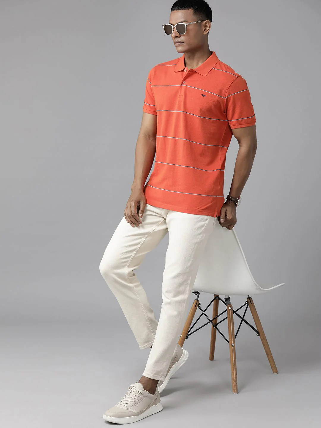 Park Avenue Men Striped Polo Collar Slim Fit T-shirt - Image 4