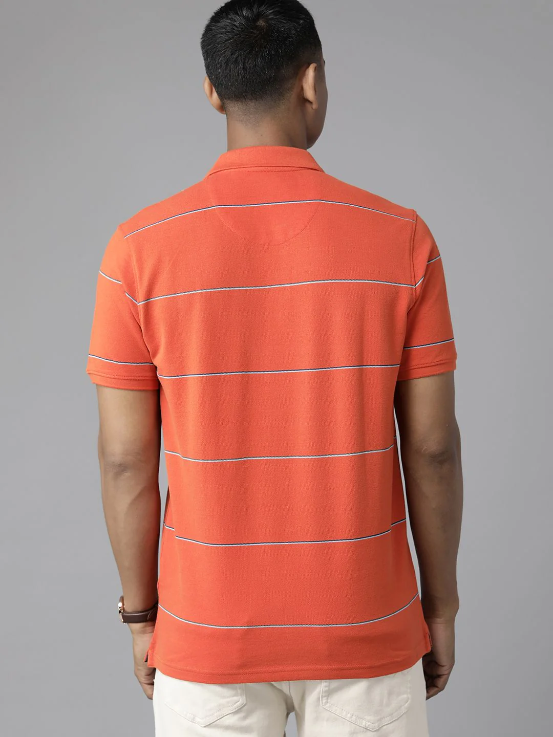 Park Avenue Men Striped Polo Collar Slim Fit T-shirt - Image 5