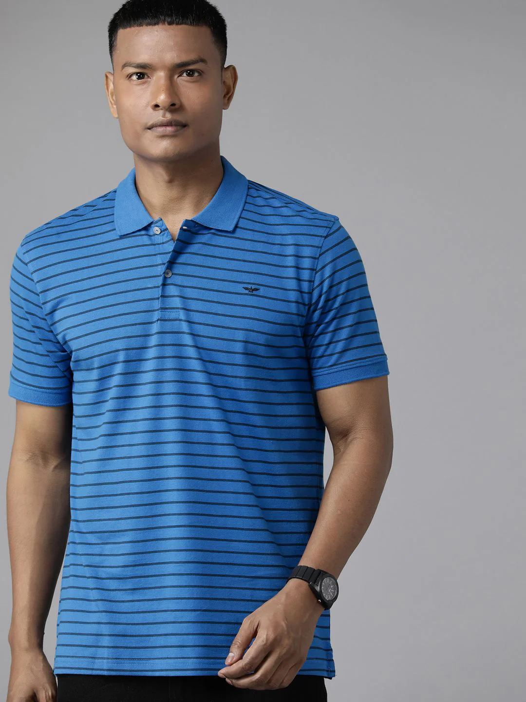 Park Avenue Men Striped Polo Collar Slim Fit T-shirt