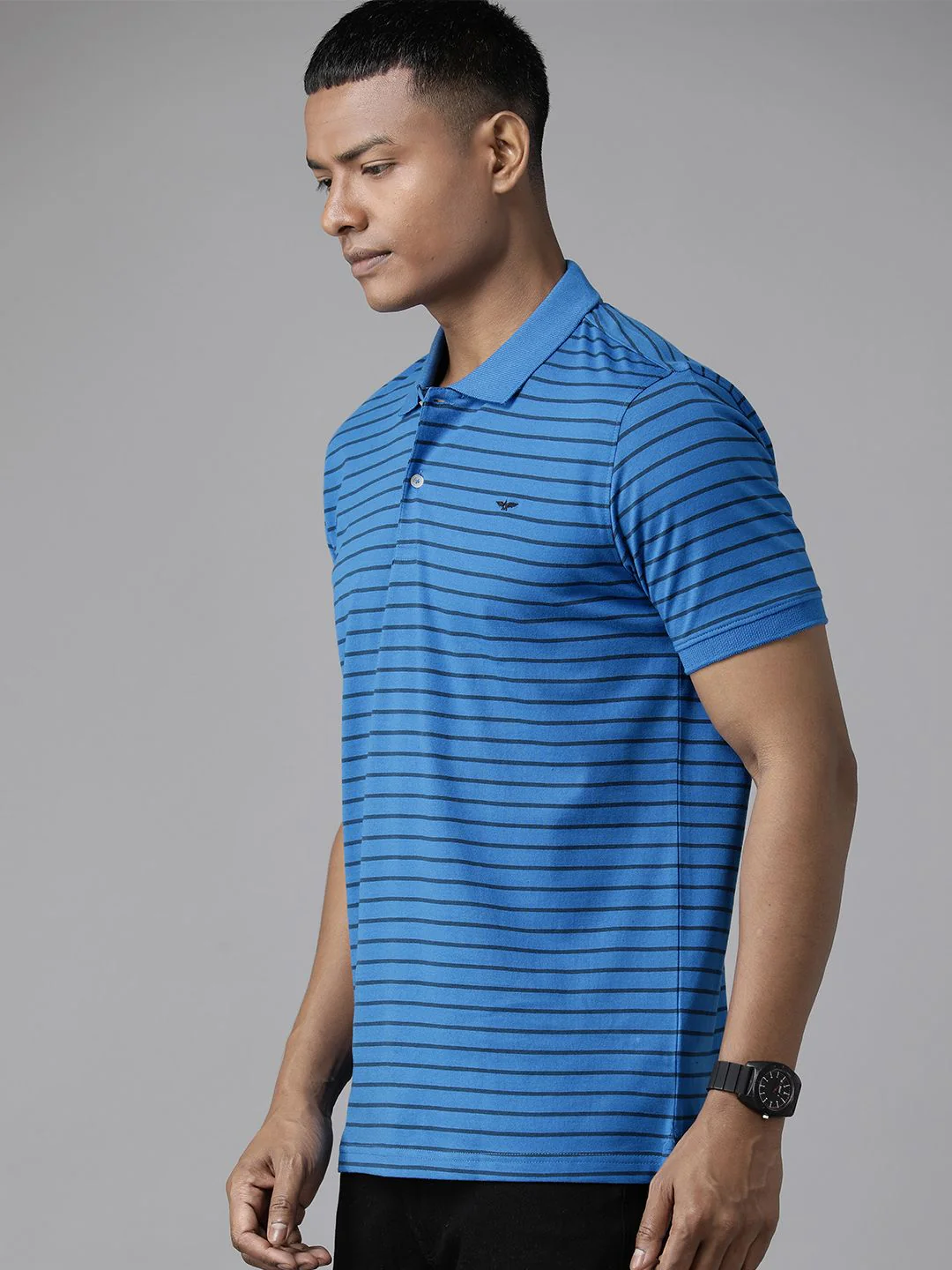 Park Avenue Men Striped Polo Collar Slim Fit T-shirt - Image 3