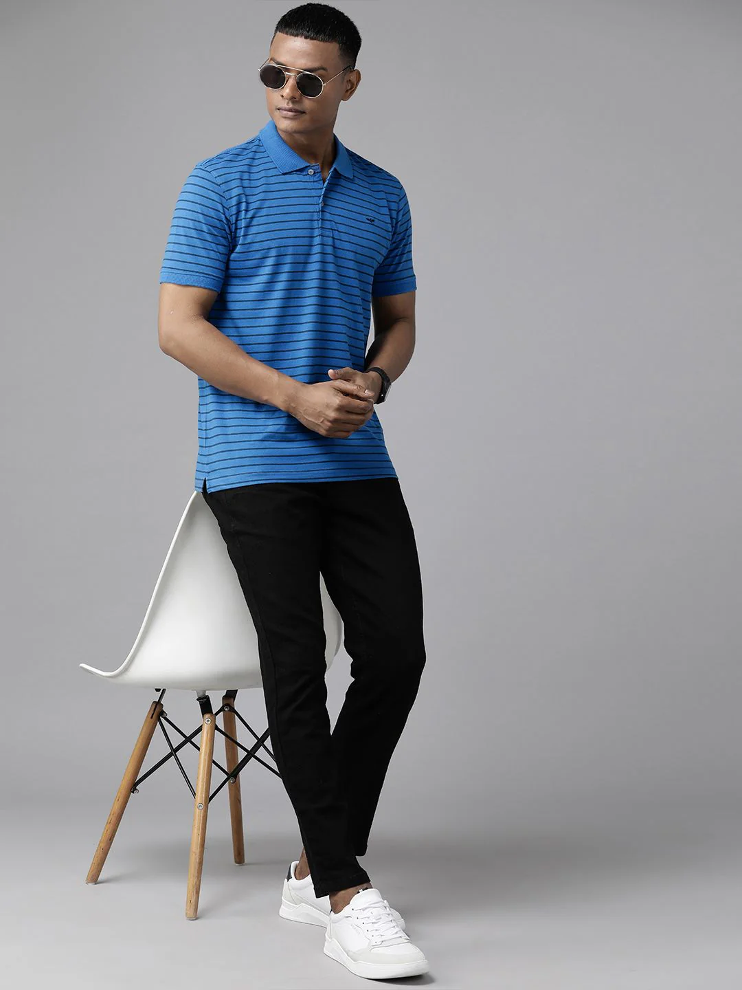 Park Avenue Men Striped Polo Collar Slim Fit T-shirt - Image 4