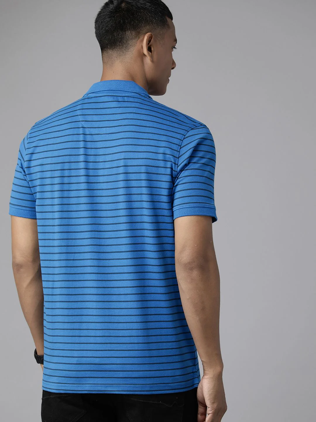 Park Avenue Men Striped Polo Collar Slim Fit T-shirt - Image 5