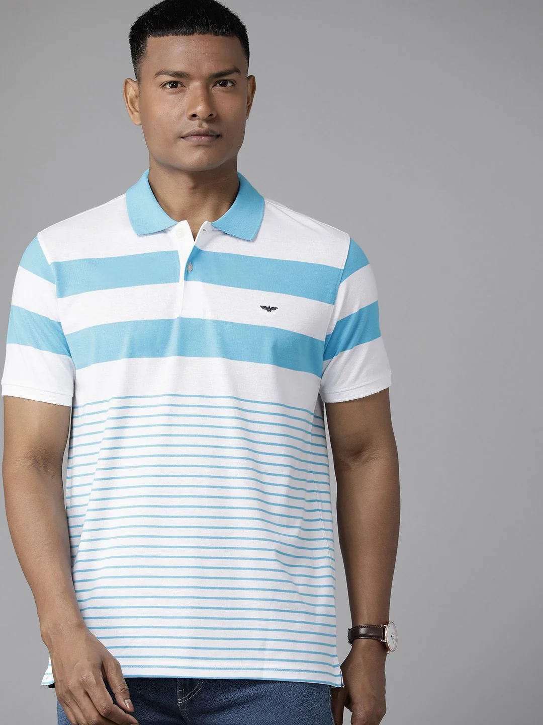 Park Avenue Men Striped Polo Collar Slim Fit T-shirt