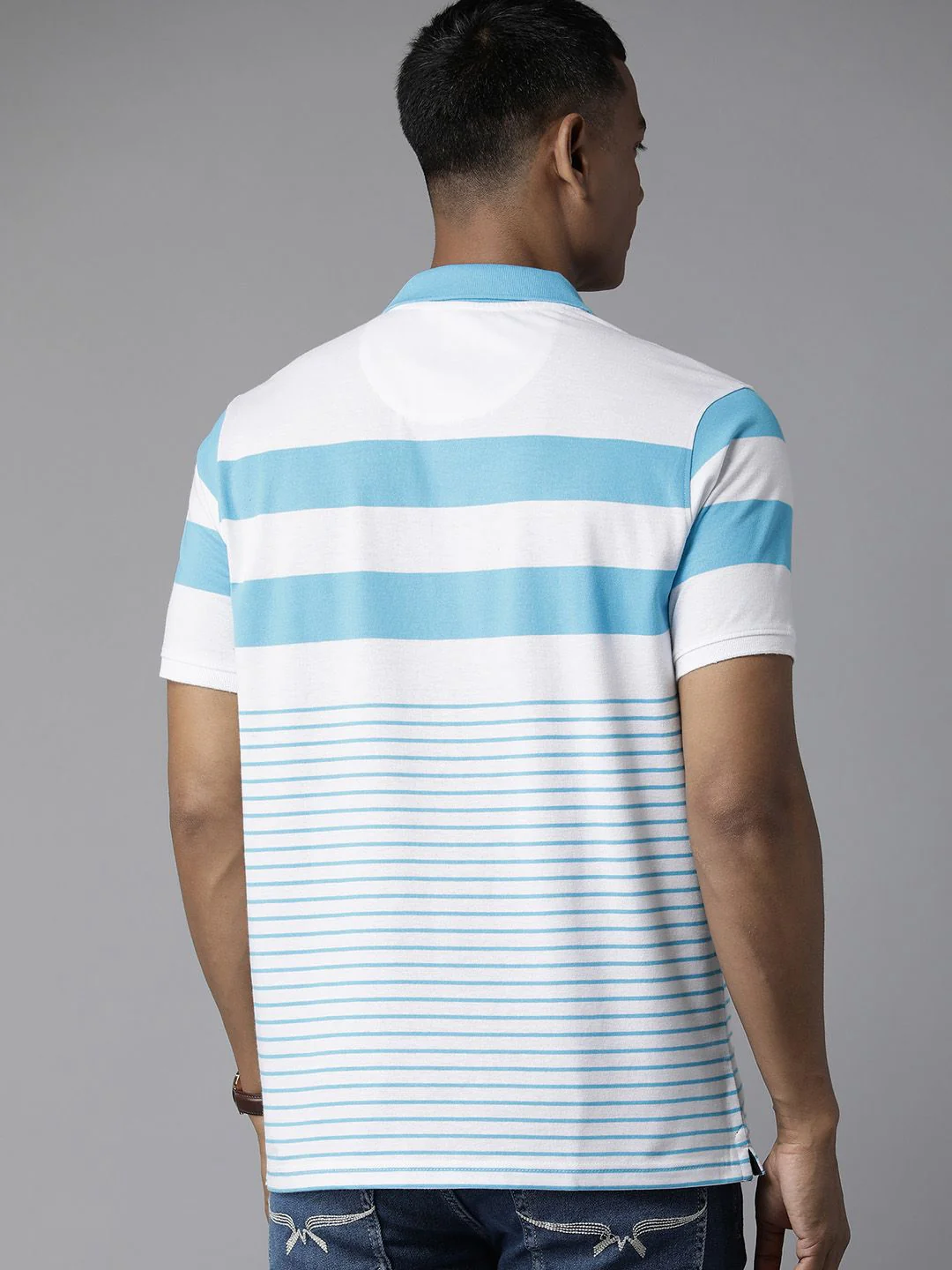 Park Avenue Men Striped Polo Collar Slim Fit T-shirt - Image 5