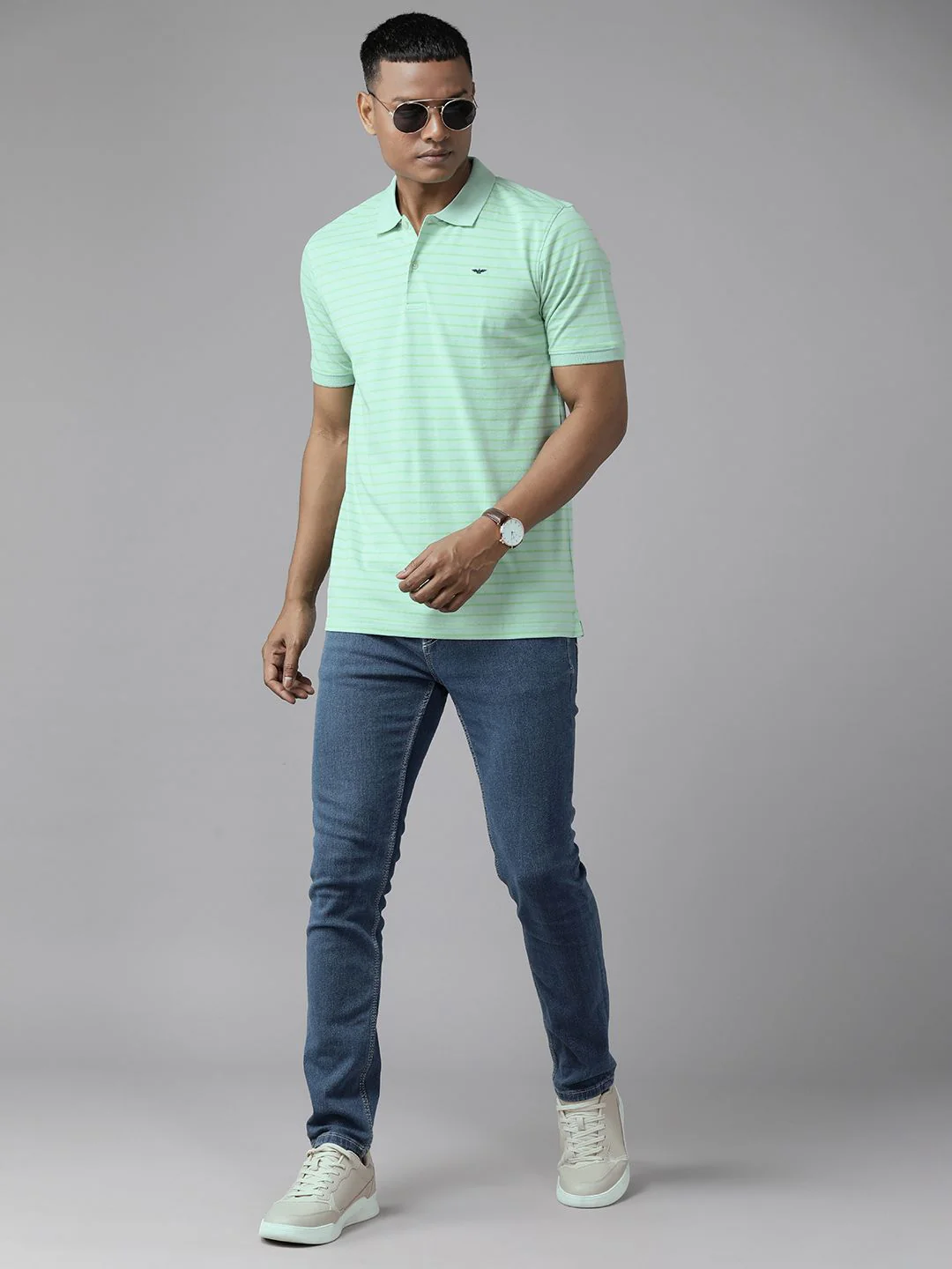 Park Avenue Men Striped Polo Collar Slim Fit T-shirt