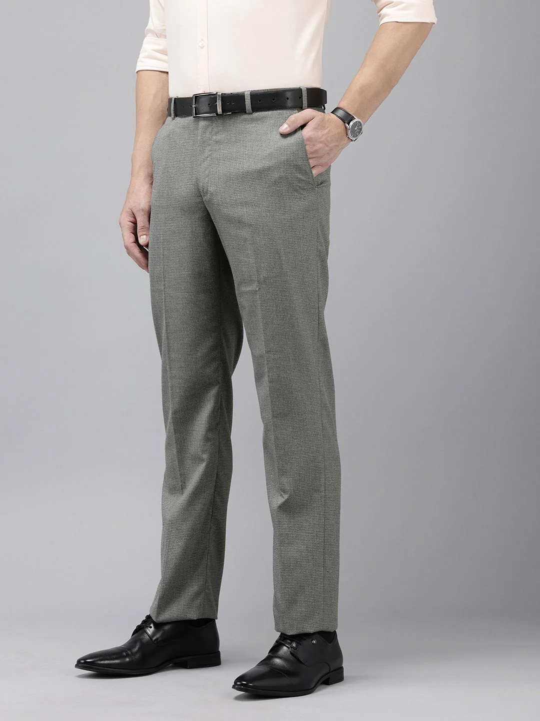 Park Avenue Men Textured Checked Formal Trousers - Image 2