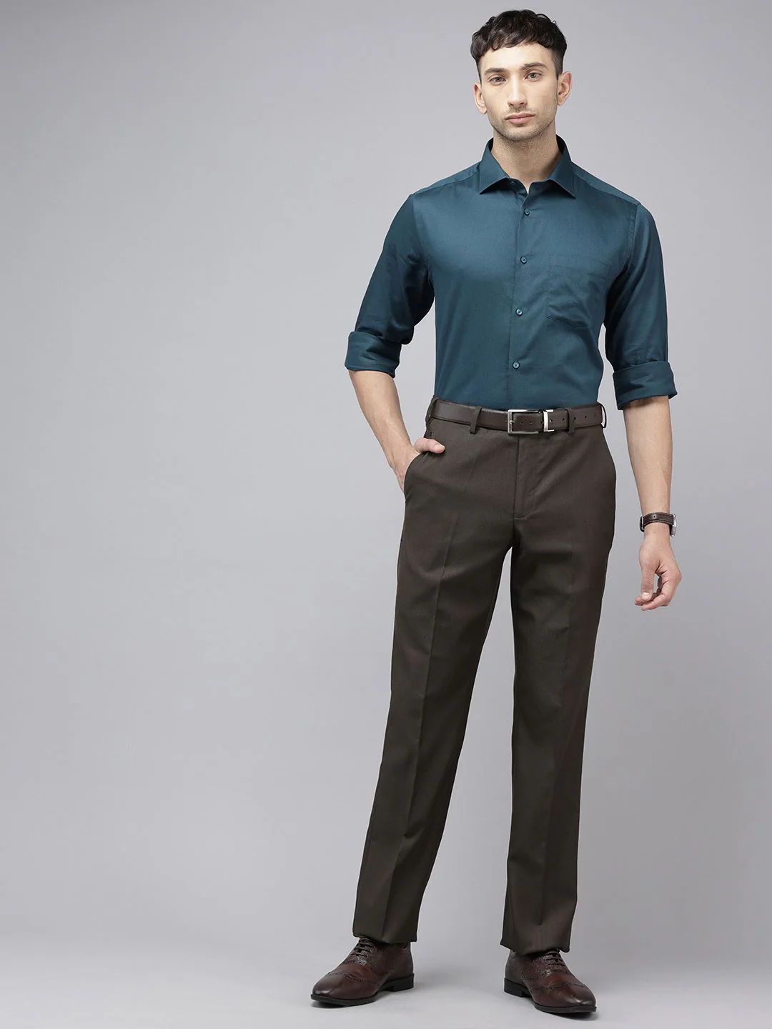 Park Avenue Men Textured Formal Trousers - Image 5
