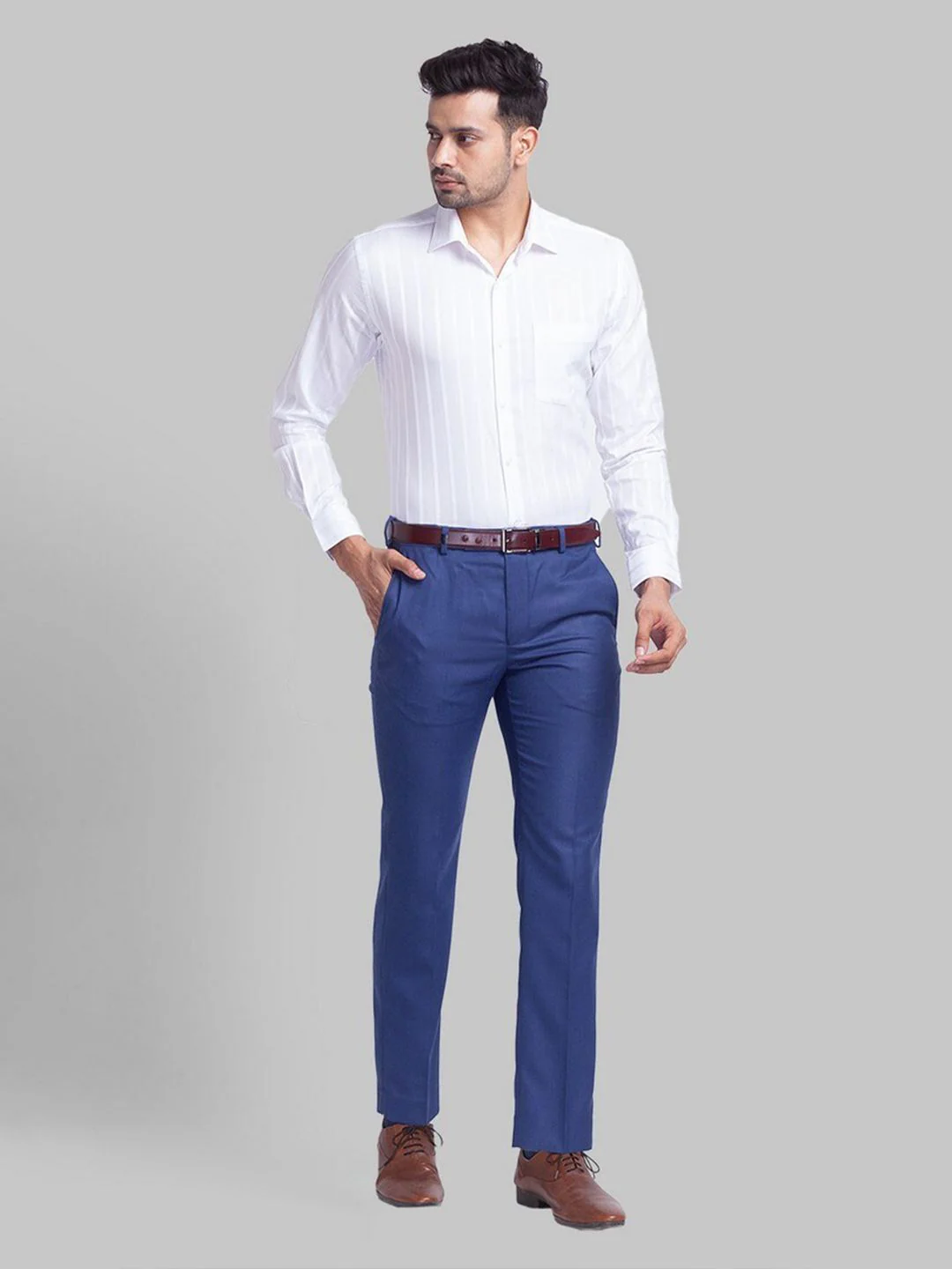 Park Avenue Men White Striped Slim Fit Formal Shirt - Image 6