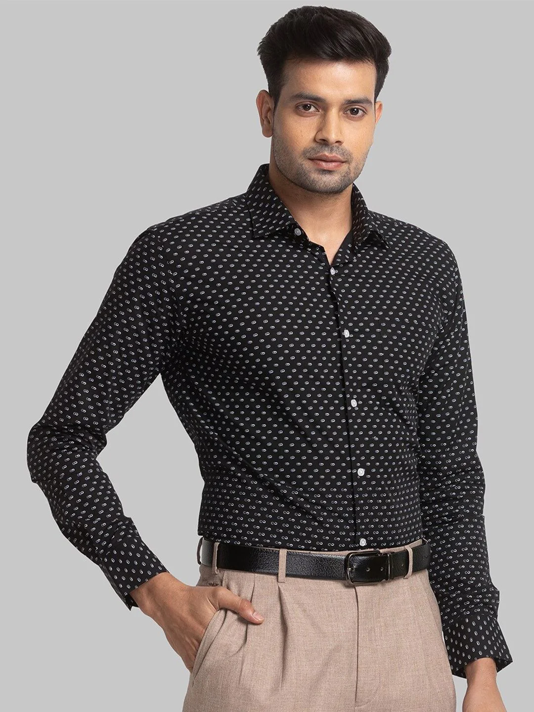 Park Avenue Micro Ditsy Printed Spread Collar Organic Cotton Slim Fit Formal Shirt - Image 3