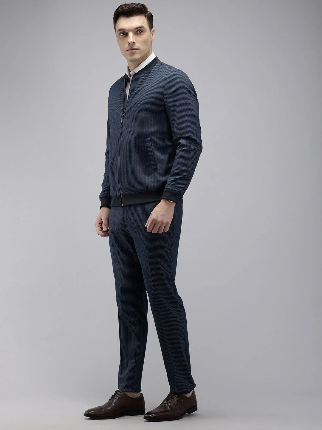 Park Avenue Neo Fit Striped Stand Collar Formal 2 Piece Suits - Image 5