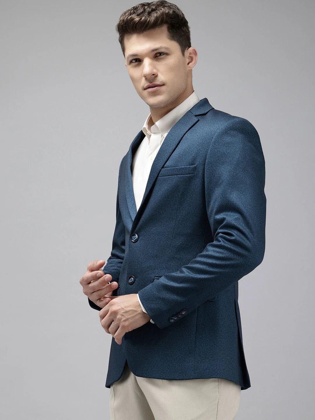 Park Avenue Notched Lapel Single Breasted Super Slim Fit Formal Blazer - Image 3