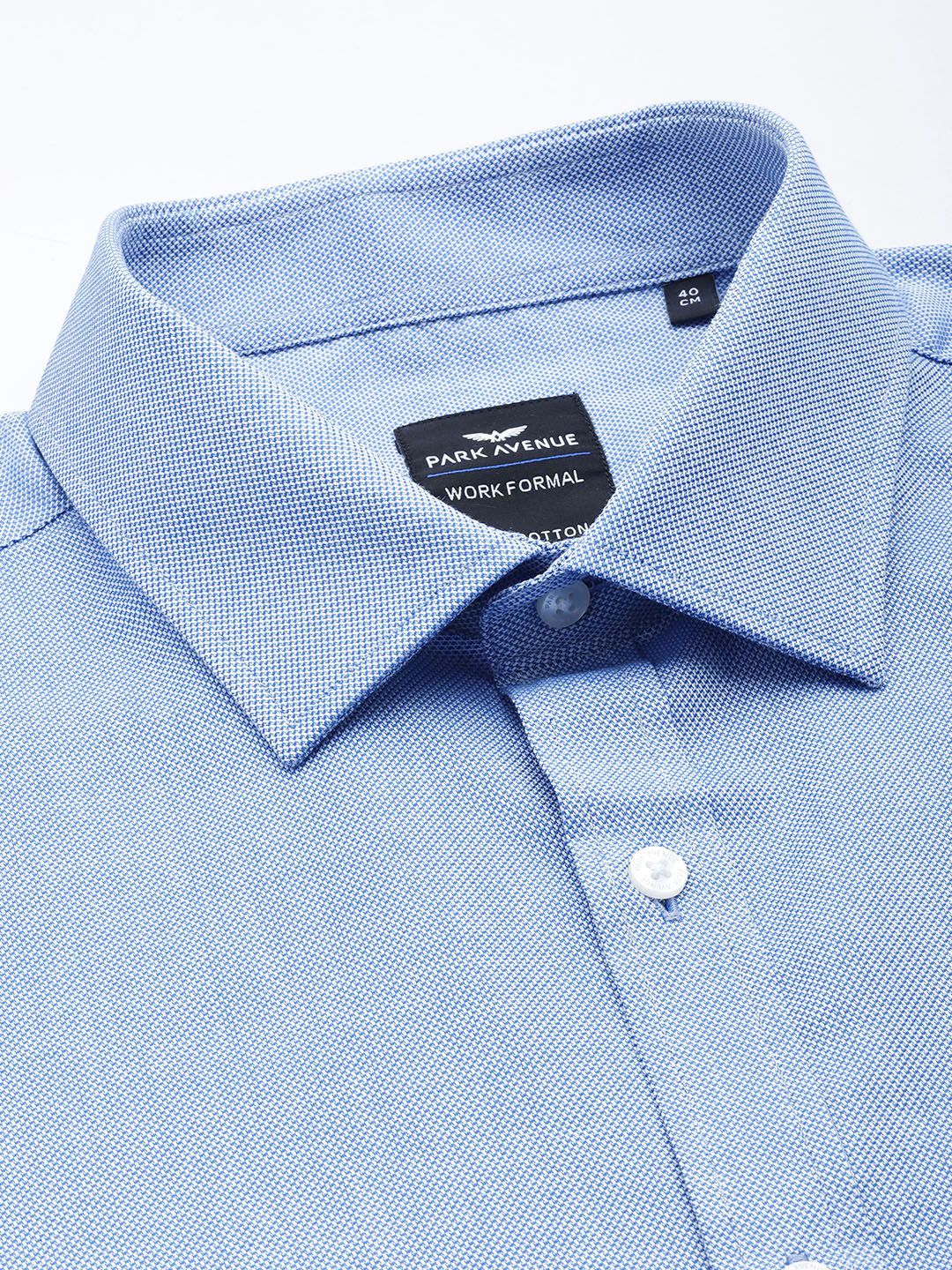 Park Avenue Pure Cotton Self Design Textured Slim Fit Opaque Formal Shirt - Image 2