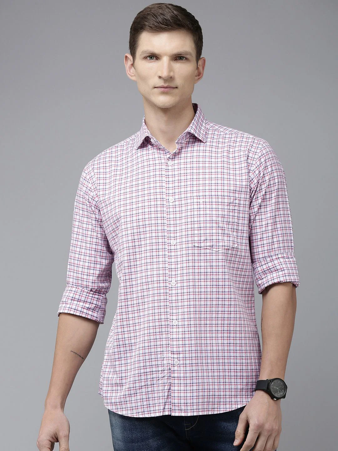 Park Avenue Pure Cotton Slim Fit Checked Casual Shirt - Image 5