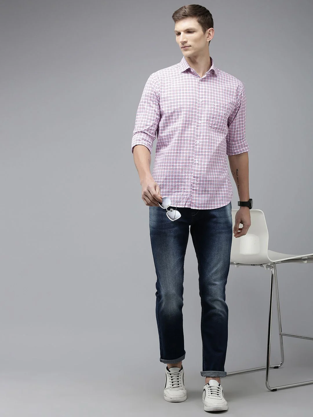Park Avenue Pure Cotton Slim Fit Checked Casual Shirt - Image 6