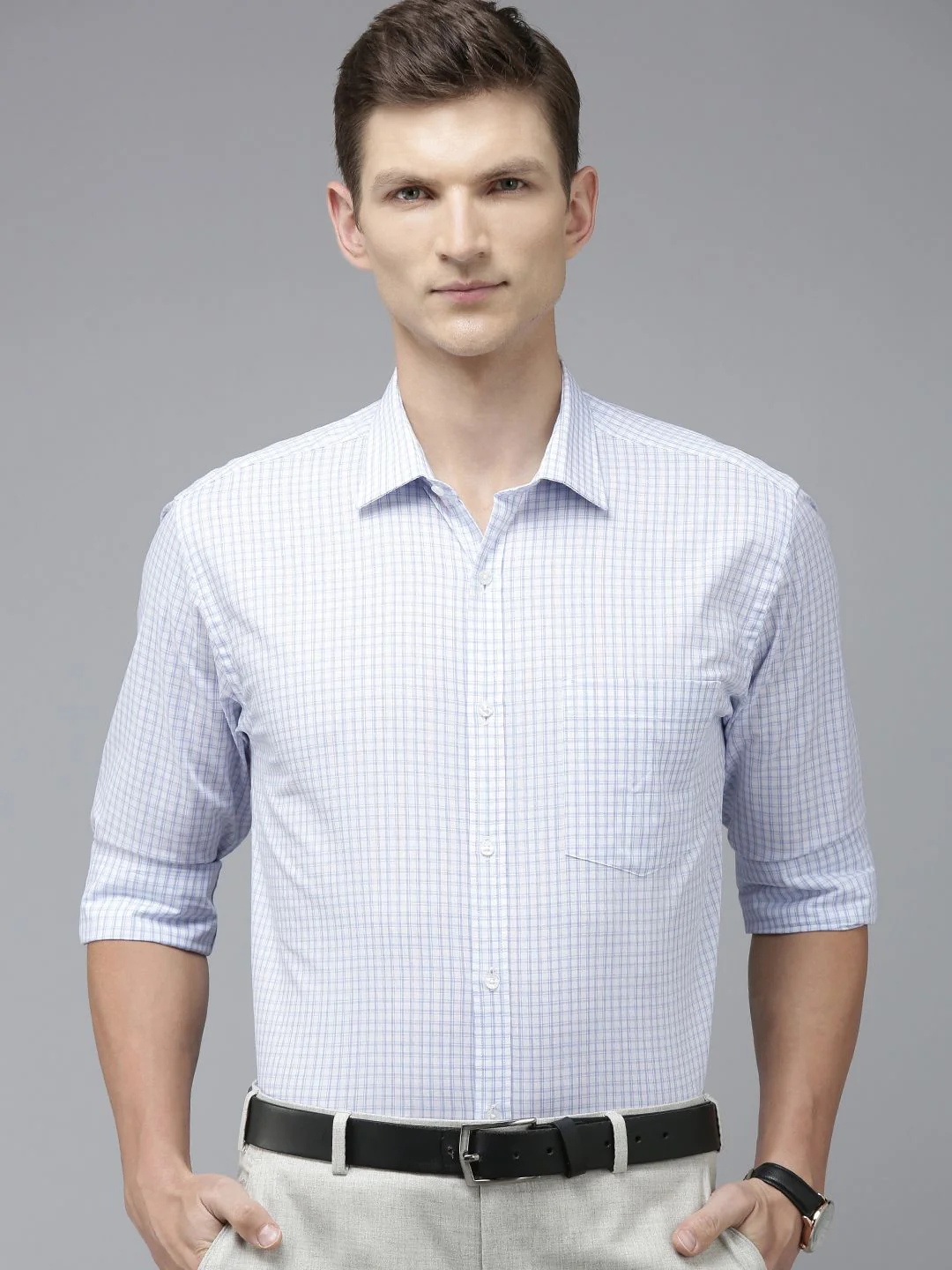 Park Avenue Pure Cotton Slim Fit Checked Formal Shirt - Image 5