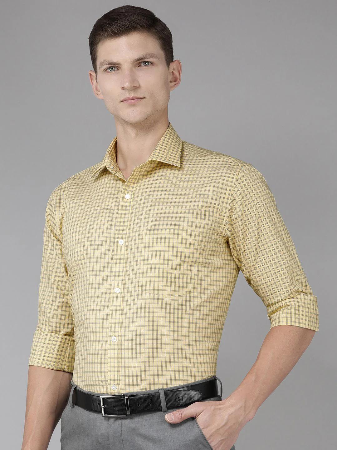 Park Avenue Pure Cotton Slim Fit Checked Formal Shirt - Image 4