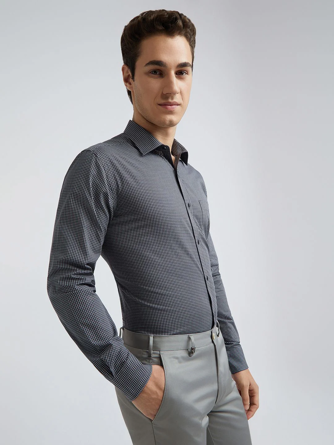Park Avenue Pure Cotton Slim Fit Micro Checked Formal Shirt - Image 3