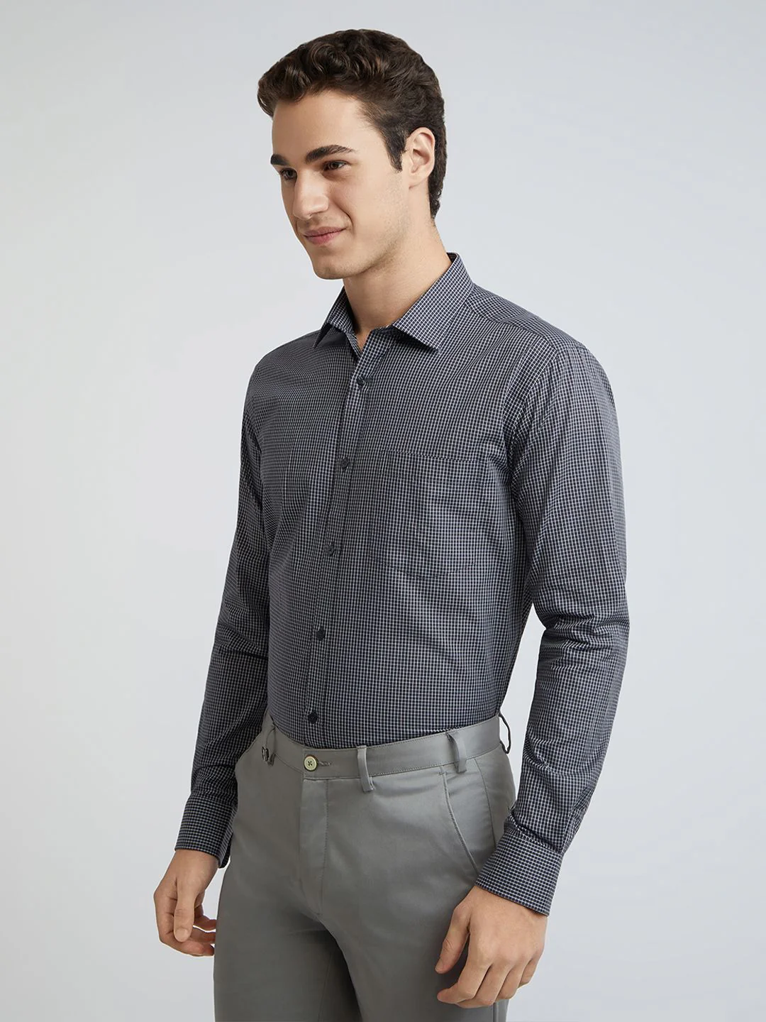 Park Avenue Pure Cotton Slim Fit Micro Checked Formal Shirt - Image 5