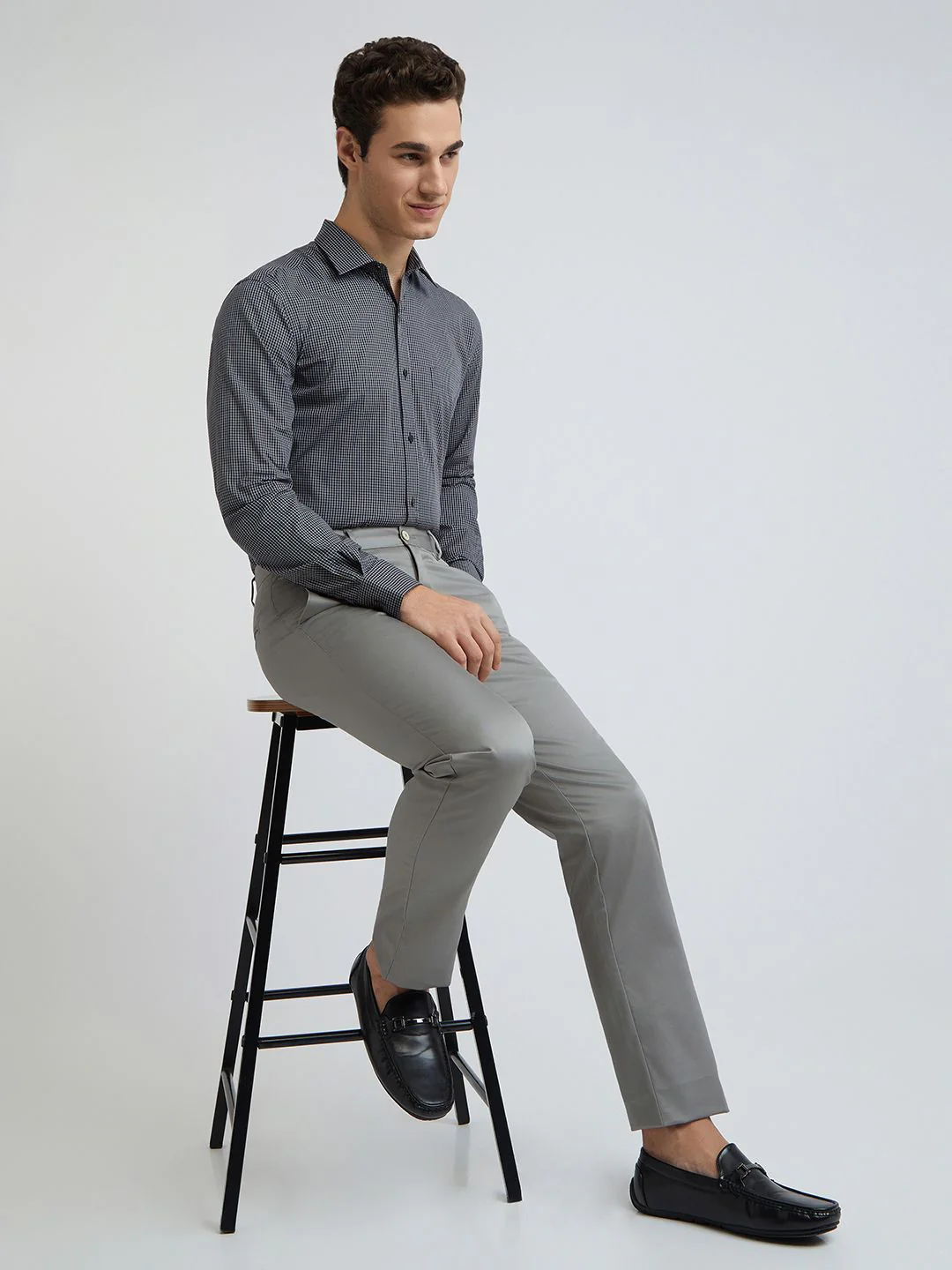 Park Avenue Pure Cotton Slim Fit Micro Checked Formal Shirt - Image 6