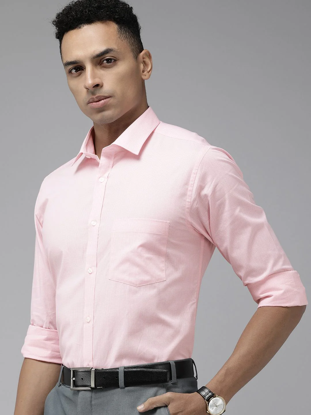 Park Avenue Pure Cotton Slim Fit Micro Checked Formal Shirt - Image 5