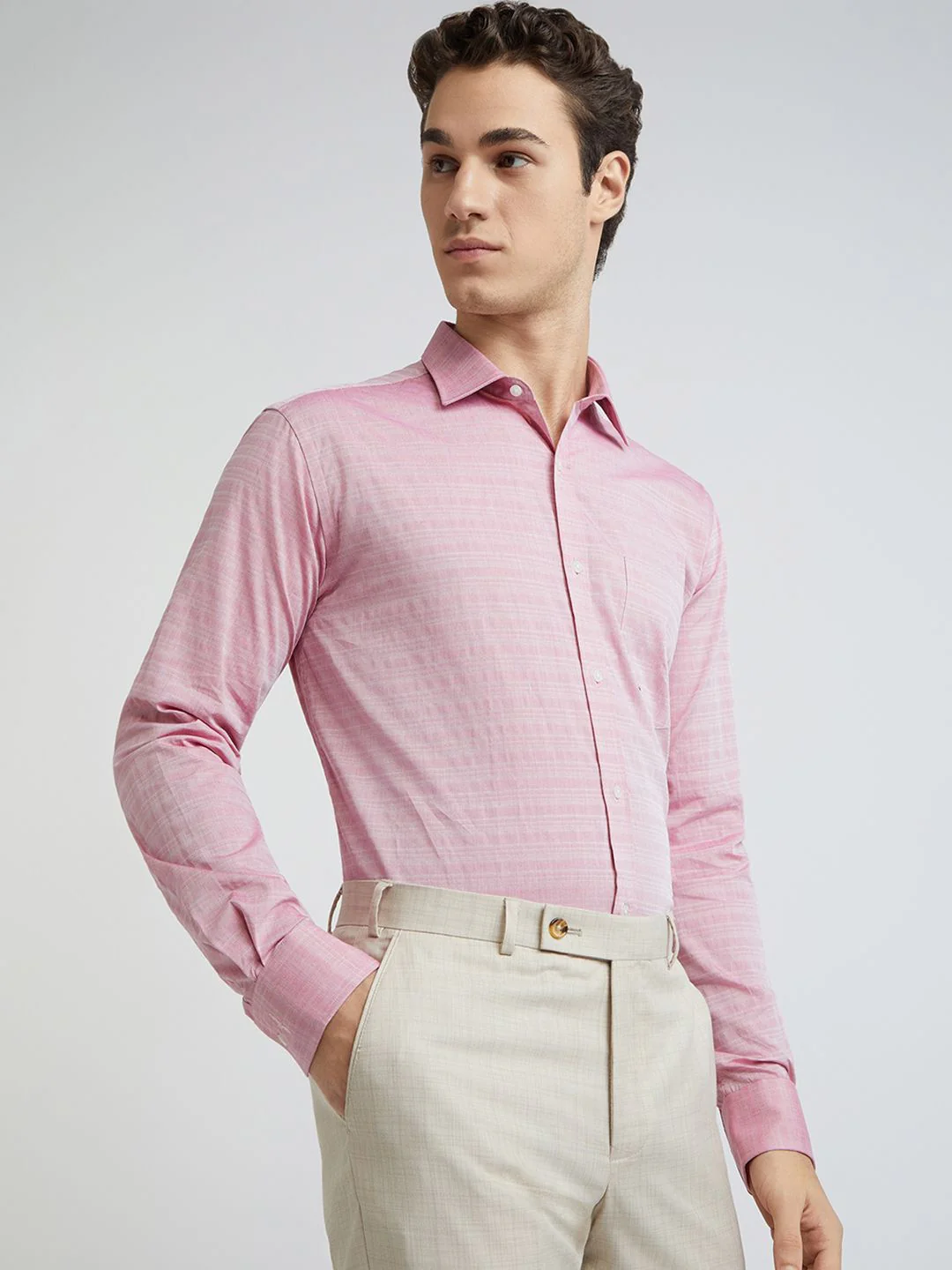 Park Avenue Pure Cotton Slim Fit Self Design Textured Formal Shirt - Image 3
