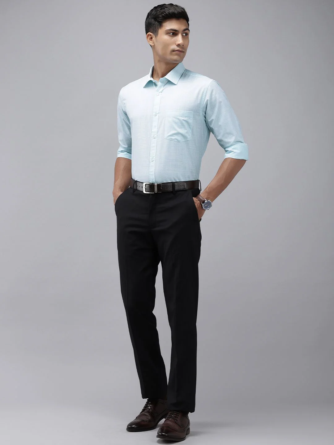 Park Avenue Self Design Checked Slim Fit Opaque Easy Care Formal Shirt - Image 6