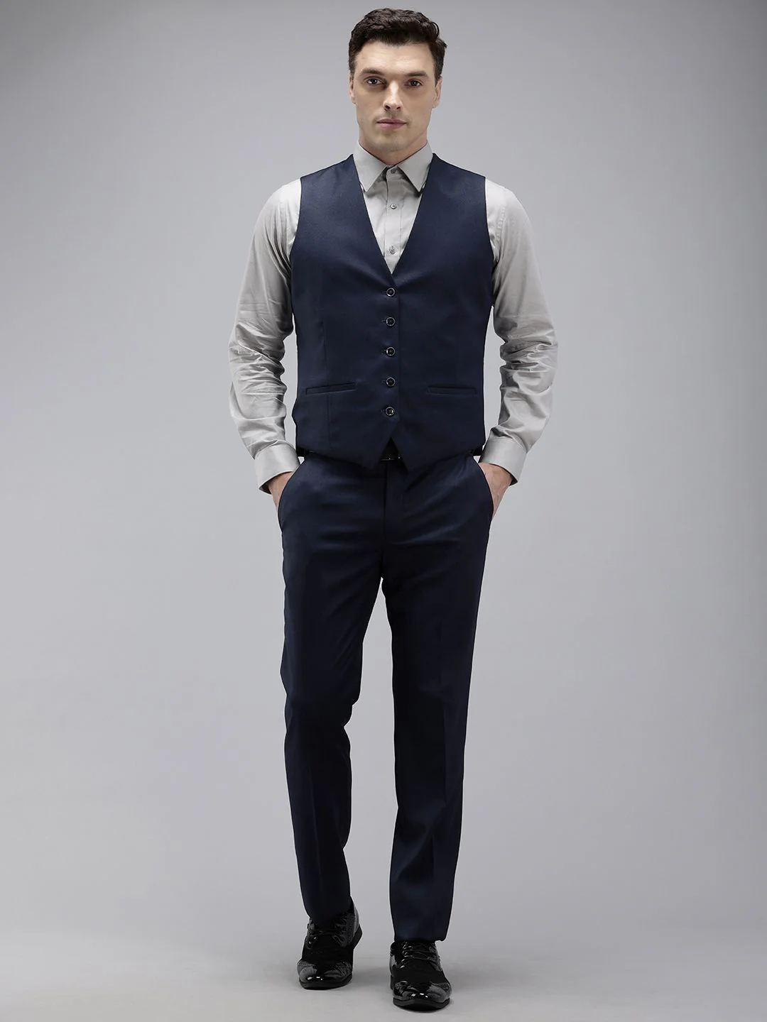 Park Avenue Self Design Single Breasted Super Slim Fit 3-Peice Suit - Image 2