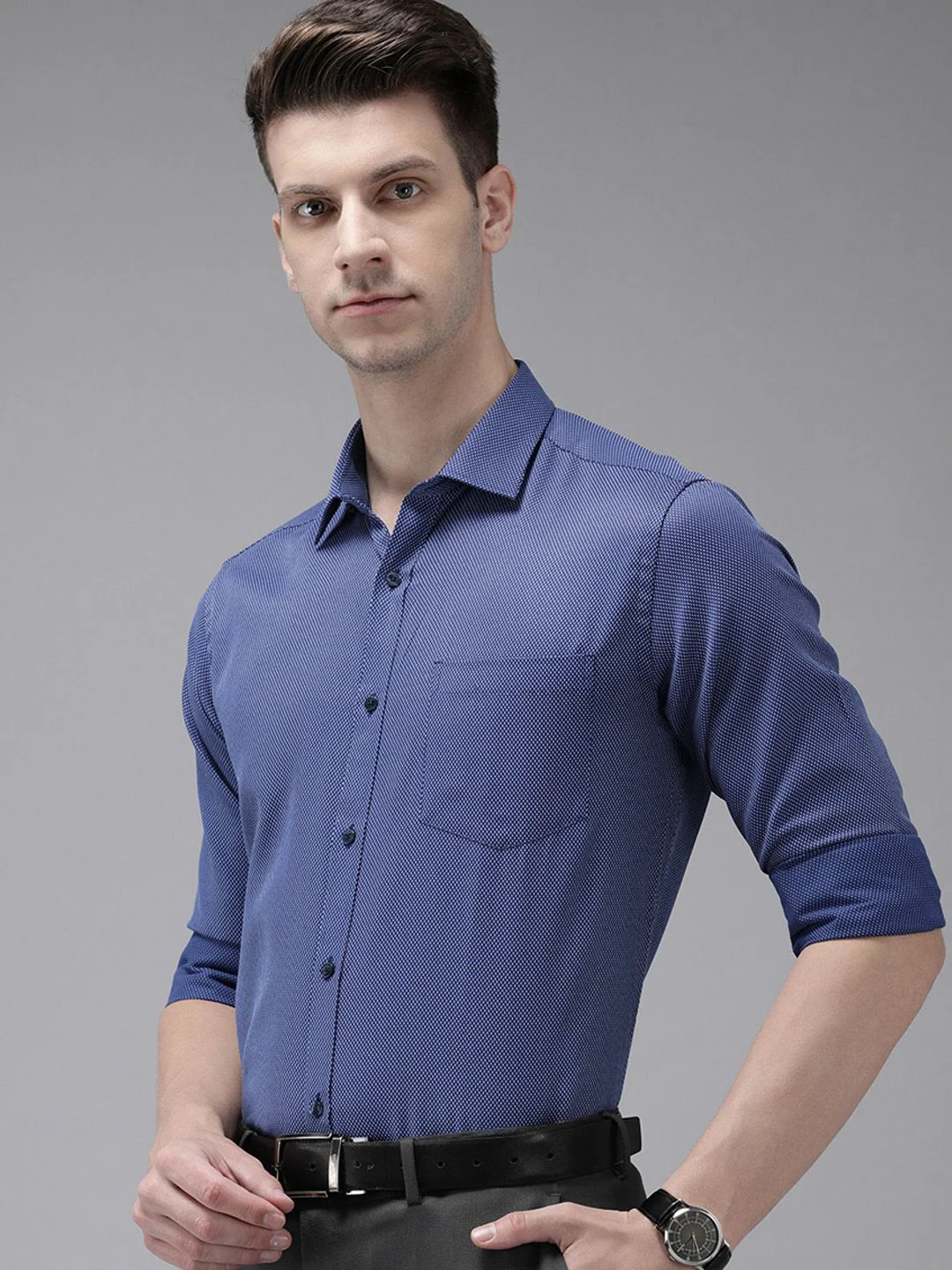 Park Avenue Self Design Slim Fit Textured Formal Shirt - Image 5