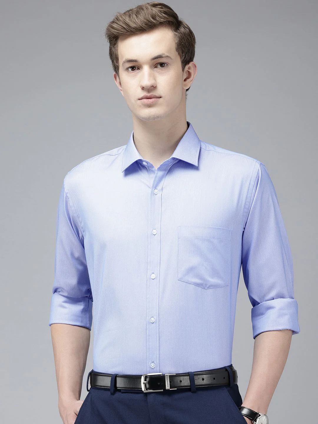 Park Avenue Self Design Slim Fit Textured Formal Shirt - Image 5