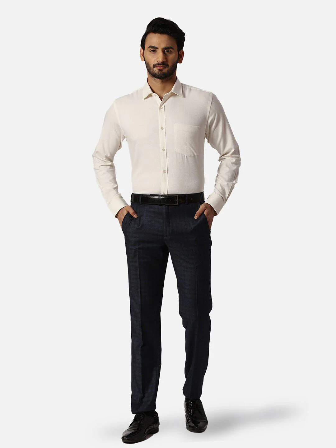 Park Avenue Self Design Spread Collar Slim Fit Cotton Formal Shirt - Image 6