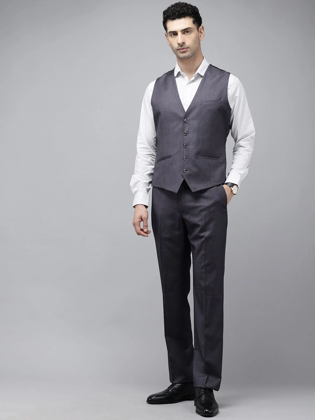 Park Avenue Self Design Textured Single Breasted Regular Fit 3 Piece Party Suits - Image 2