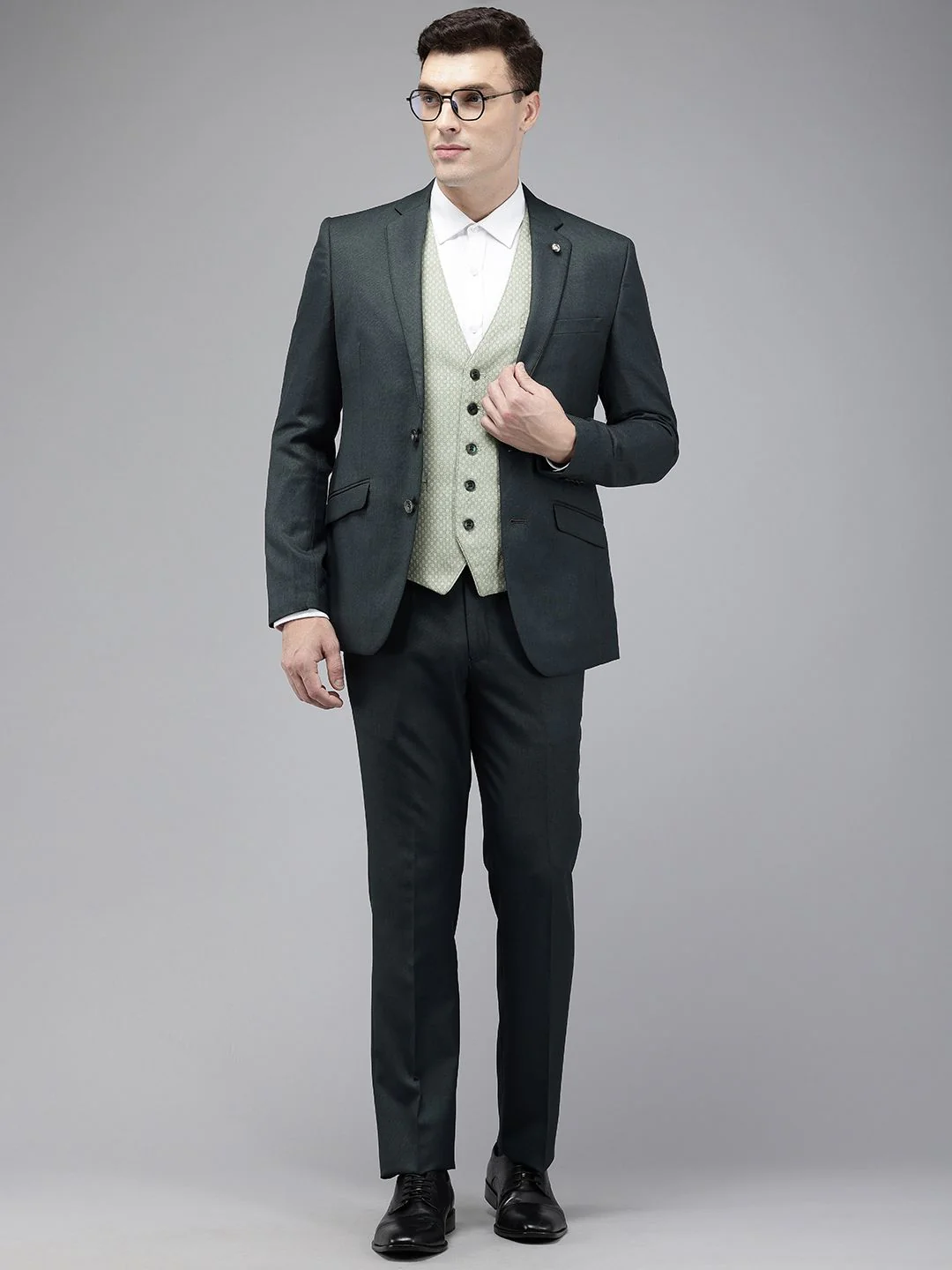 Park Avenue Self Design Textured Single Breasted Super Slim Fit 3-Peice Formal Suit