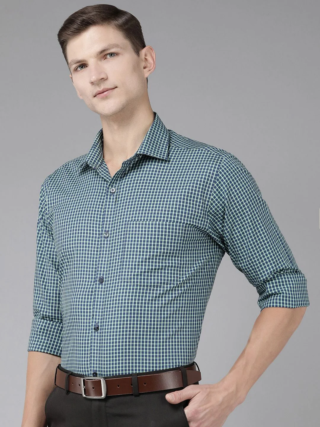 Park Avenue Slim Fit Checked Pure Cotton Formal Shirt - Image 4