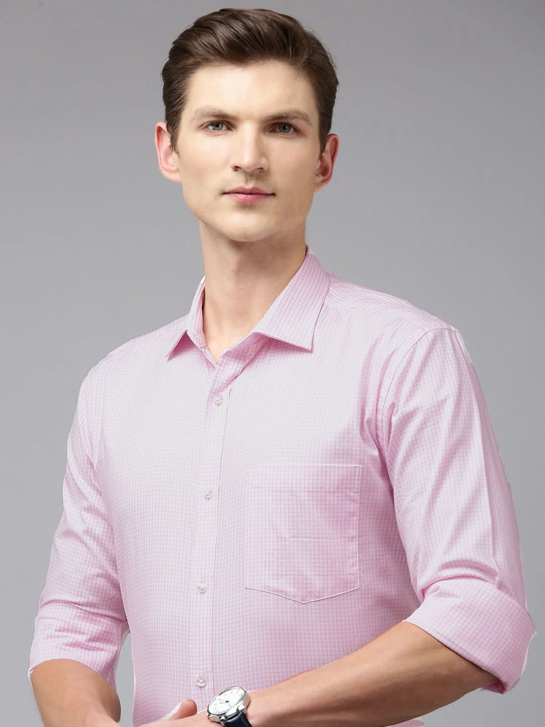 Park Avenue Slim Fit Grid Tattersall Checked Pure Cotton Formal Shirt