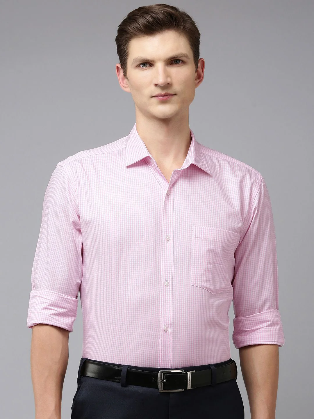 Park Avenue Slim Fit Grid Tattersall Checked Pure Cotton Formal Shirt - Image 5