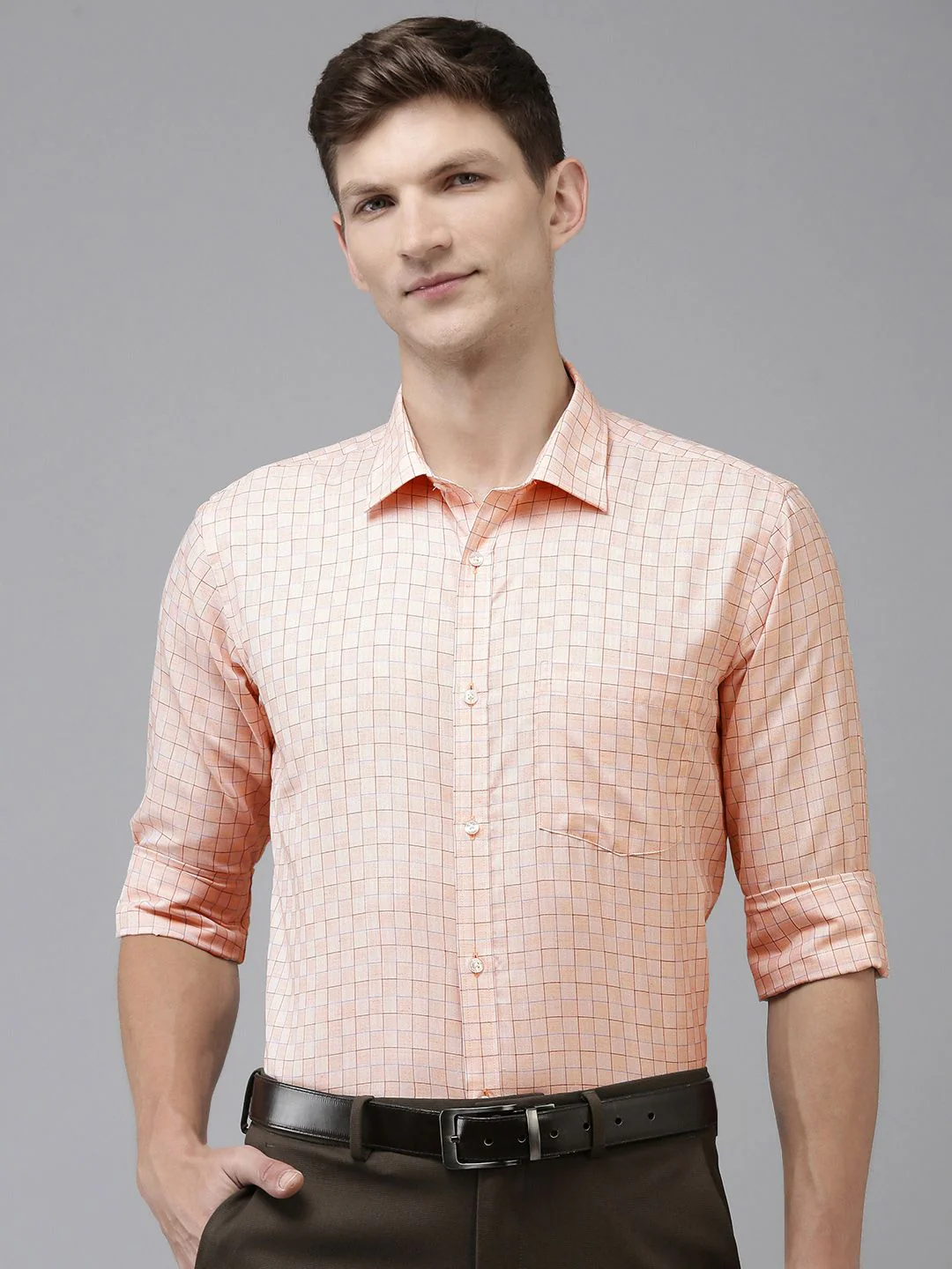 Park Avenue Slim Fit Grid Tattersall Checks Formal Shirt - Image 5