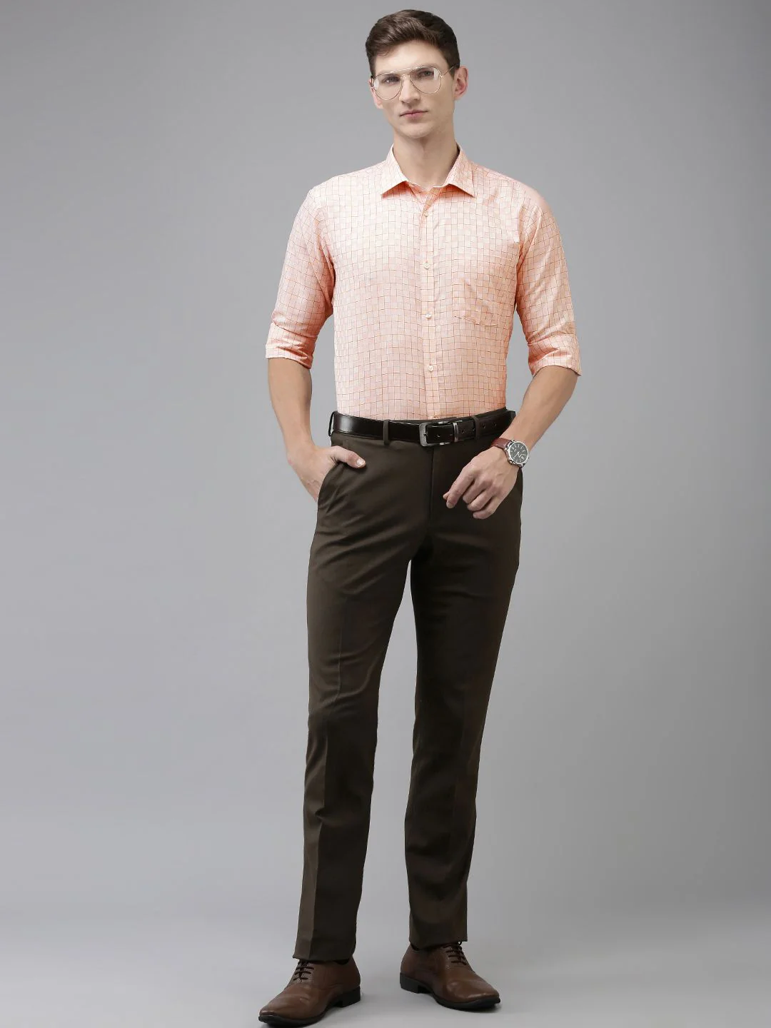 Park Avenue Slim Fit Grid Tattersall Checks Formal Shirt - Image 6