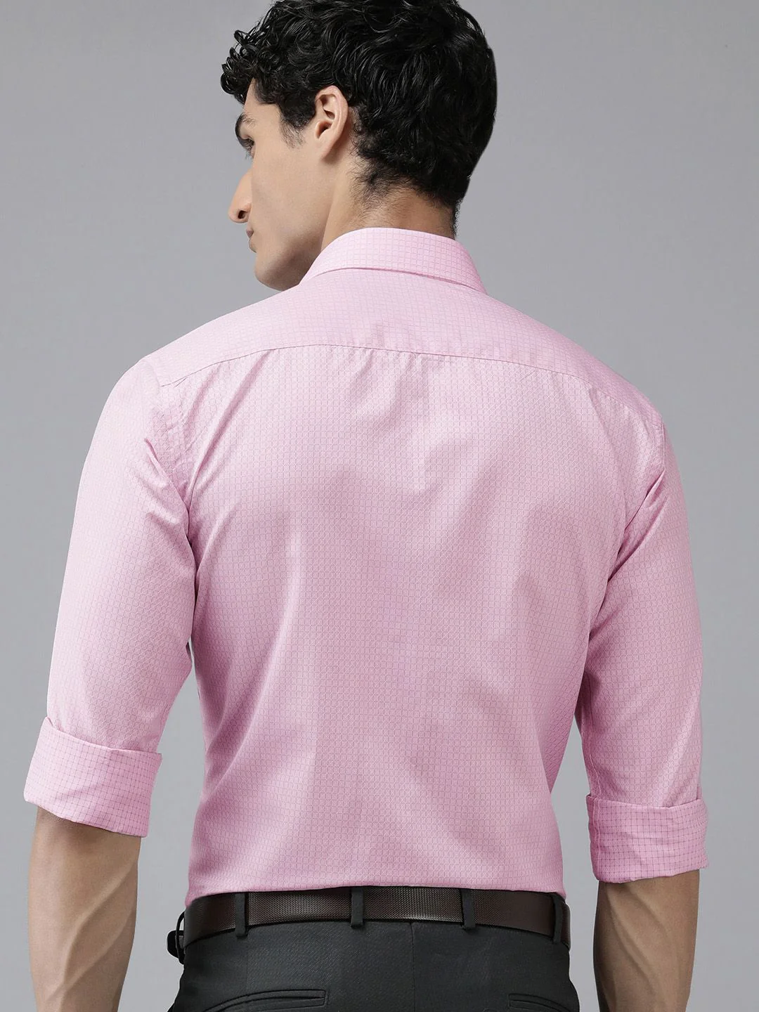 Park Avenue Slim Fit Grid Tattersall Checks & Self Design Opaque Formal Shirt With Pocket - Image 6