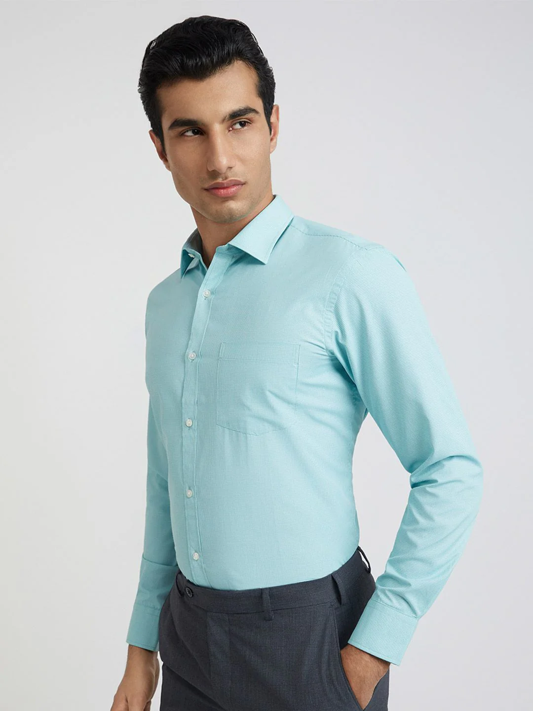 Park Avenue Slim Fit Micro Checks Opaque Formal Shirt - Image 5