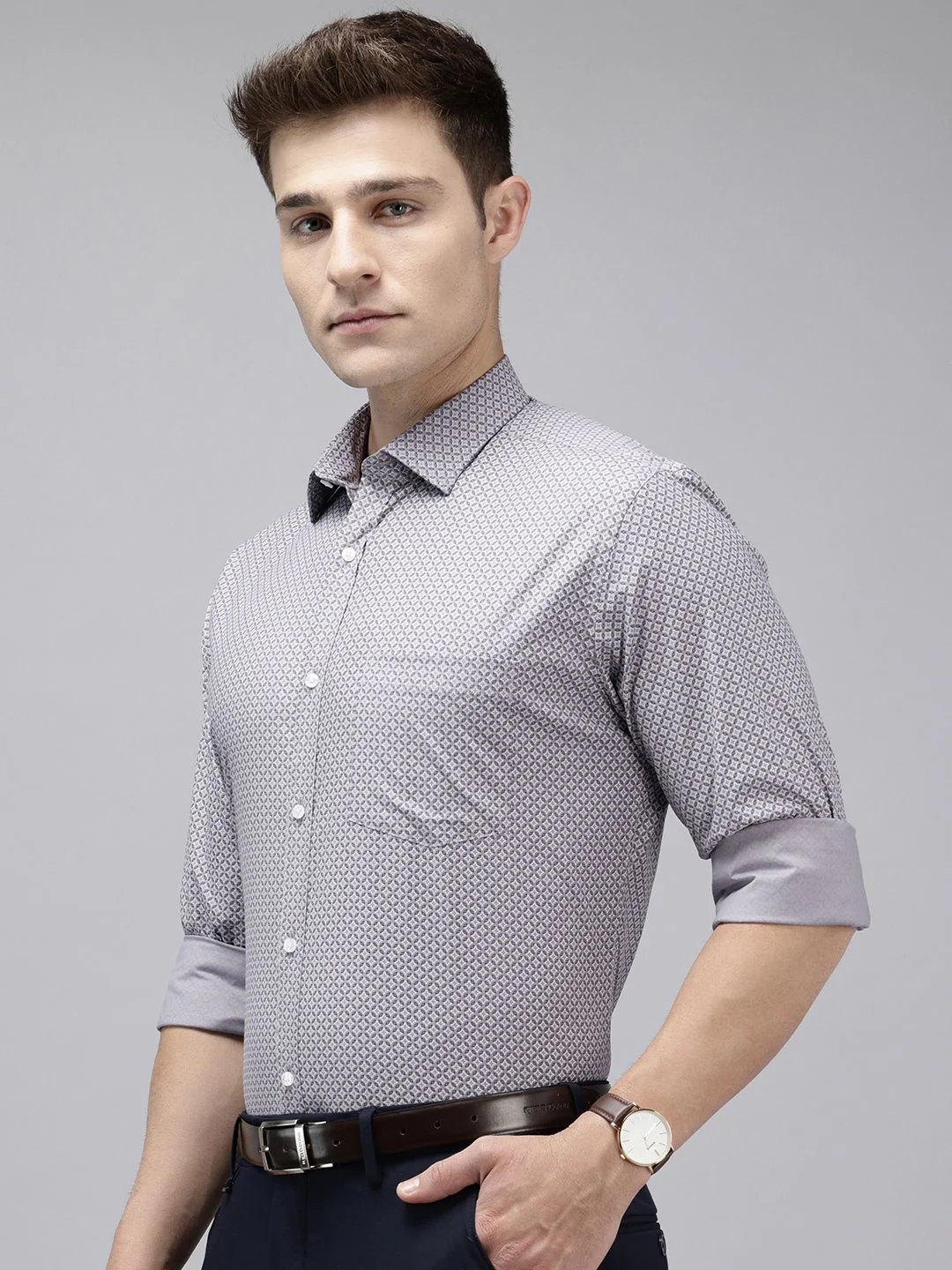 Park Avenue Slim Fit Opaque Geometric Printed Formal Shirt - Image 5