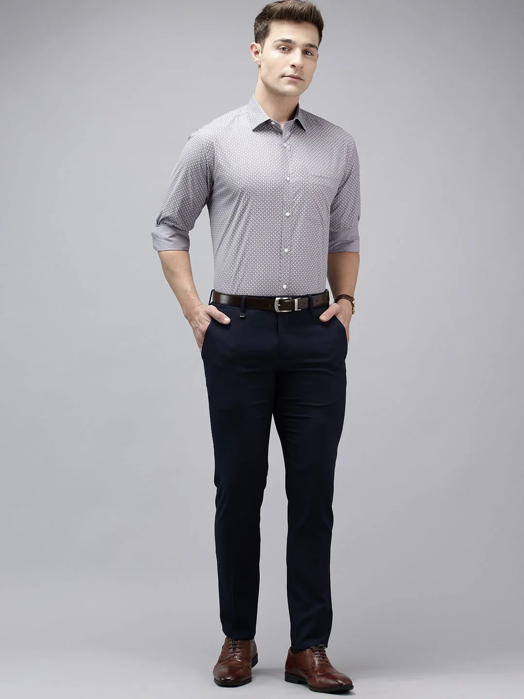 Park Avenue Slim Fit Opaque Geometric Printed Formal Shirt - Image 6